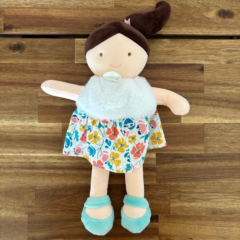 JoLiJou Paris Baby Cloth Doll Demoiselle‎ floral dress. Nursery Decor play